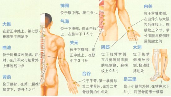 中暑艾灸哪个部位图解